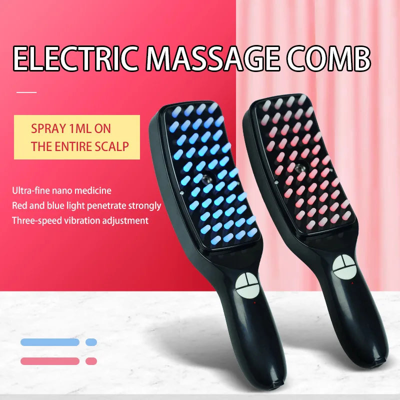 Electric Massage Comb - Blue & Red Light Therapy Scalp Massager